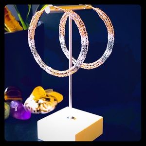 2.5” Handmade Rose Gold Color Block Hoop Earrings